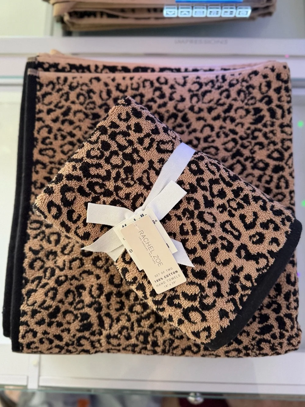 Rachel Zoe Luxe Classic Leopard cheetah animal Print bath hand Towel 4 piece set